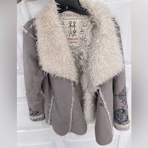 Johnny Was — Jackets and Coats — RARE Embroidered Suede & Faux Fur Jacket, Large